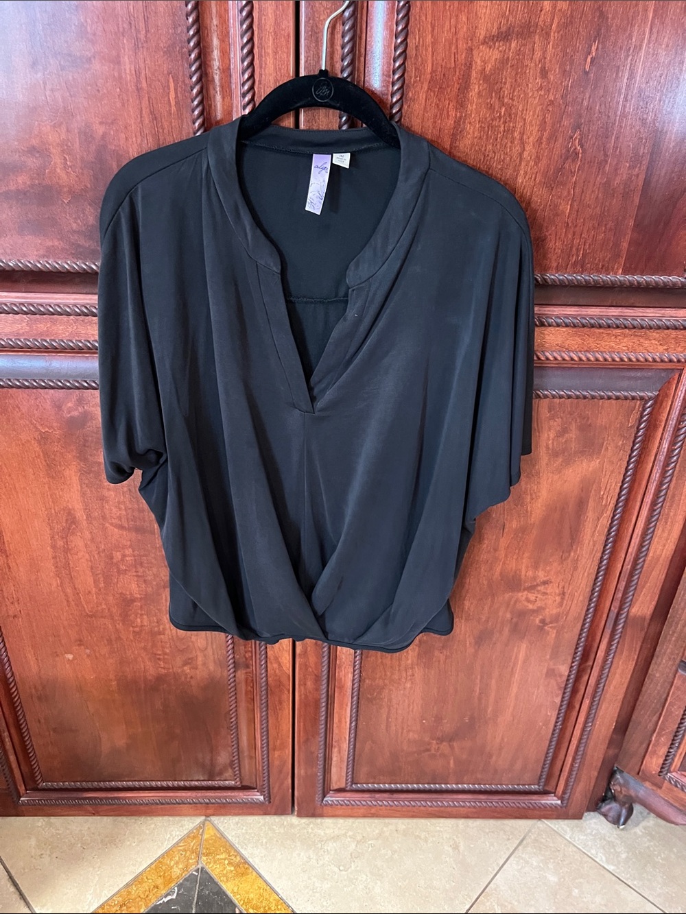 Alya Black V-Neck Wrap-Front Blouse